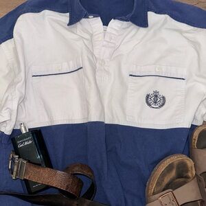 Navy Blue + White Mens Vintage Polo Shirt 🍻👕